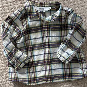Bonpoint Blue and Yellow Plaid Button Down Shirt